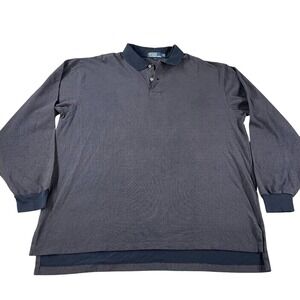 Polo Ralph Lauren Men 2XLT Tall Long Sleeve Polo Shirt Navy Blue Micro Dot Pique